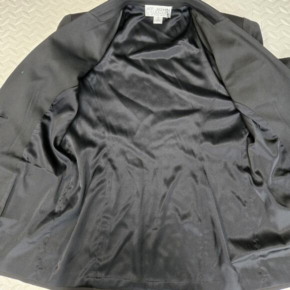St John Evening Formal Blazer Jacket Womens 6 Black Longline Designer USA Flawed - Picture 7 of 11